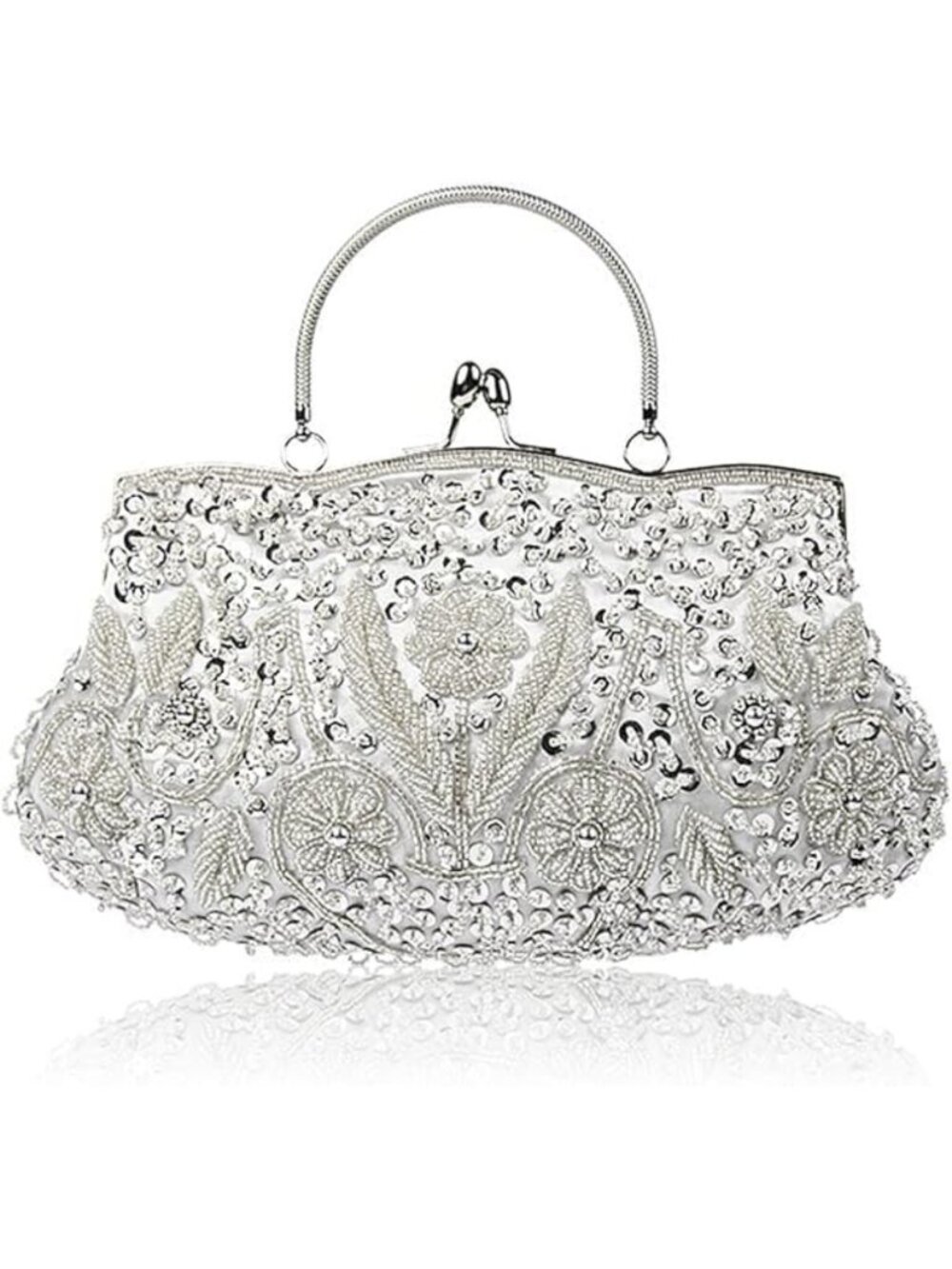 Beaded Sequin Flower Evening Clutch Bag | Large Elegant Purse for Parties